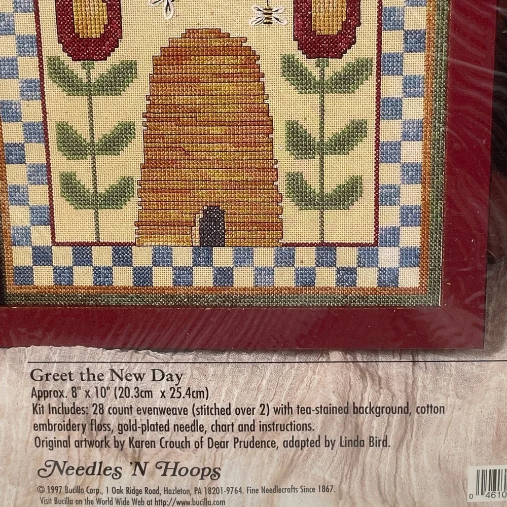 Vtg Bucilla 1710 Greet the New Day Counted Cross Stitch Kit Beehive Tulips 8x10
